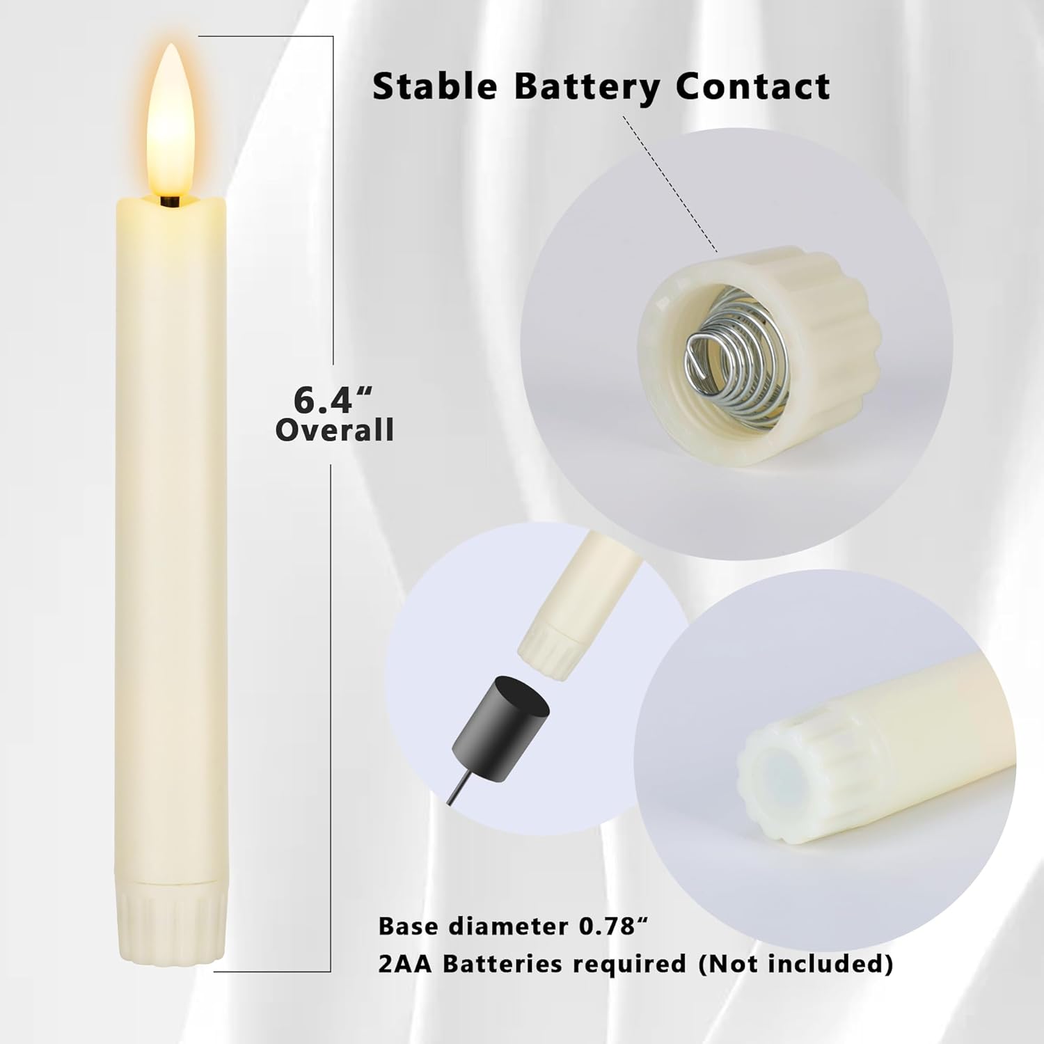 6.4 Inch Flameless Taper Candles with Remote Short Flickering Battery Operated Candles Ivory Led Candlesticks for Weeding Home Party Festival Decor 6 Pack