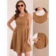 thumbnail image 2 of DARING DIVA Round Neck Sleeveless A-Line Pleated Faux Suede Overall Dress XS Brown, 2 of 6