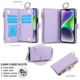 thumbnail image 5 of for iPhone 15 Plus Wallet Case, Multi-Functional Purse Case with Card Holders Zipper Pocket, RFID Blocking Full Body Case, Shoulder Strap Wristband Crossbody Cover for iPhone 15 Plus, Violet, 5 of 7