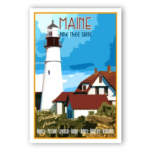 MAINE TRAVEL POSTER postcard set of 20 identical postcards. ME state vintage style travel poster post cards. Made in USA.