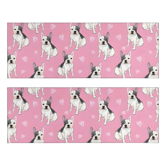 Kitchen Rugs Sets Of 2,Pink French Bulldog Love Heart Anti Fatigue Kitchen Mat Rugs Non Slip Washable,Decorative Kitchen Floor Mats for Kitchen,Sink,Laundry,17"X47"