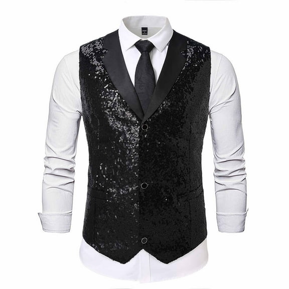 Donemore Men's V-Neck Sequined Sleeveless Vest Stage Host Gala Formal Occasion Business Style Slim Fit Fashion Men's Clothing