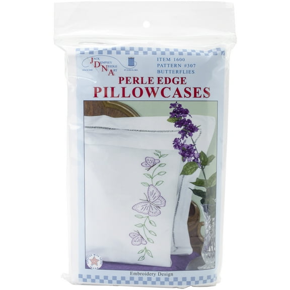Jack Dempsey Stamped Pillowcases W/white Perle Edge 2/pkg-circle Of Butterflies