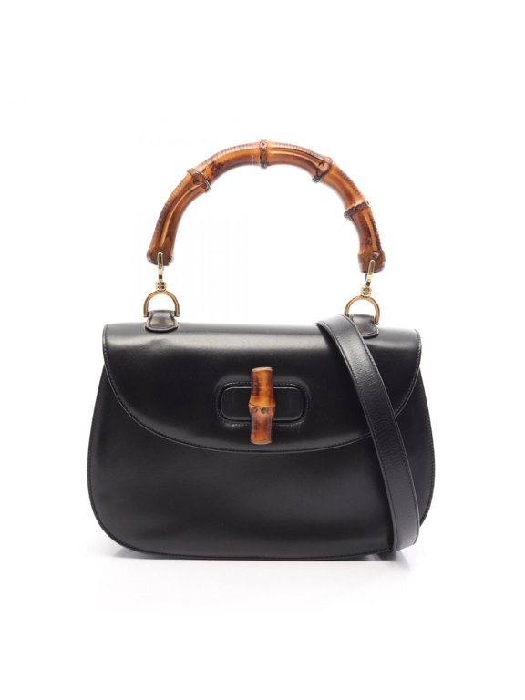 Pre-Owned Gucci Old Bamboo 2-Way Handbag, Leather, Women's, Black, 000・01・0633
