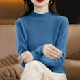 thumbnail image 5 of Women's Solid Color Long Sleeve Mock Neck Sweater Casual Fashionable Base Layer Top Soft Warm Winter Fall Daily Versatile Comfortable Outfit Blue XXL, 5 of 6