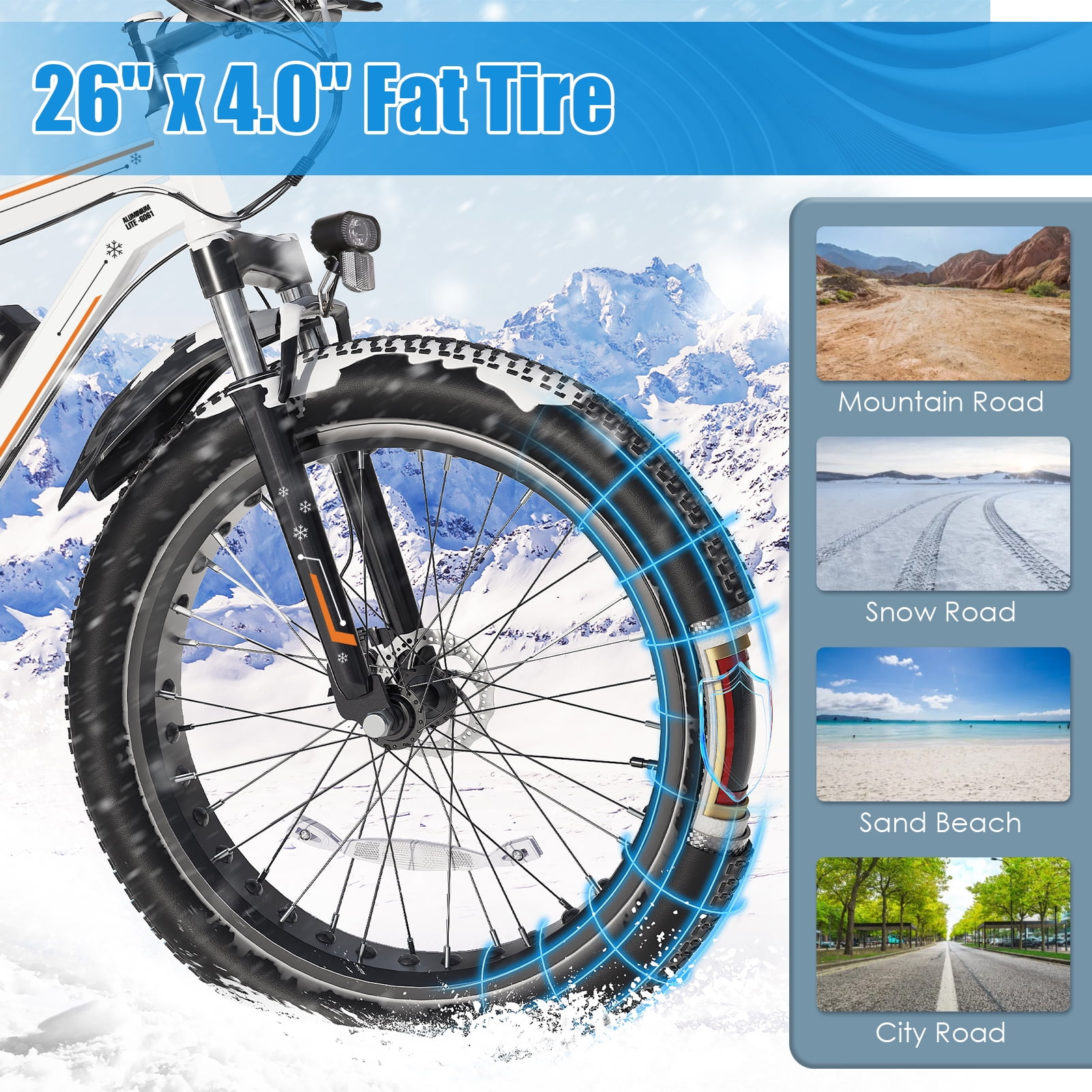 Elifine 26"x4.0 Fat Tire Electric Bike, 624Wh Battery, 48V 500W Ebike Electric Mountain Bike, Cruise Control Mode, Adult E Bikes for Men, LCD Meter, 7-Speed Snow Bike Beach E-Bike for Adults UL2849