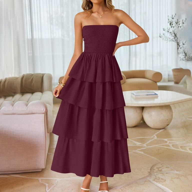 off the shoulder tiered midi dress Linen Blend Red Off Shoulder Midi Dress - All Dresses
