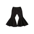 thumbnail image 2 of Kiapeise Toddler Ripped Trousers, Baby Girl Elastic Waist Frayed Raw Hem Flared Pants Solid Color Bottoms, 2 of 4
