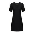 thumbnail image 4 of Sundresses for Women Casual Summer - Women Cutout V Neck Tunic Dress Casual Loose Summer Short Sleeve Cold Shoulder Tshirt Dress Flowy Swing Shift Dress, 4 of 5