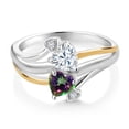 thumbnail image 2 of Gem Stone King 925 Silver and 10K Yellow Gold 2 Heart Promise Engagement Mother Lab Grown Diamond Ring with Very White Moissanite and Mystic Topaz (1.12 Cttw, Size 6), 2 of 3