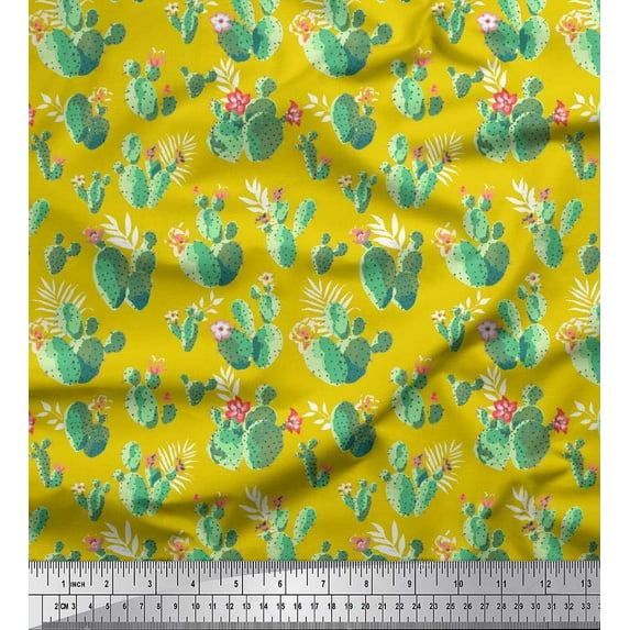 Soimoi Cotton Poplin Fabric Floral & Cactus Tree Print Sewing Fabric Yard 56 Inch Wide