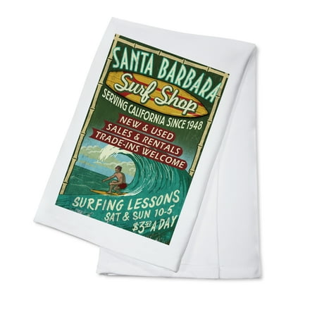 California Vintage Surf Sign - Santa Barbara, California - Surf Shop Vintage Sign - Lantern Press Artwork (100% Cotton Kitchen Towel)