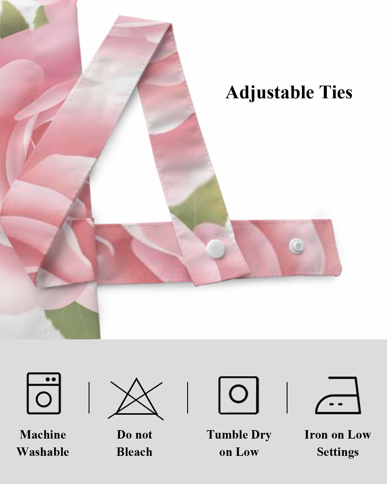 Pink Rose Floral Tie Up Valances Curtain, Adjustable Kitchen Flowers Leaves Pastoral Plant Classic Valances for Windows Decor, Rod Pocket Short Curtains Set for Bedroom/Bathroom, 54"x18"