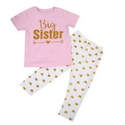 Little Sister Big Sister Matching Outfit Toddler Baby Girls Romper T-Shirt Tops + Long Pants Clothes Set