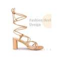 thumbnail image 4 of BLISSFUL STEP Square Toe Strappy Lace Up Slingback Block Heel Sandals for Women Nude 6, 4 of 6