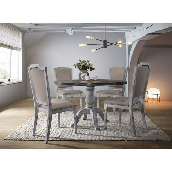 Roundhill Furniture Iris Wood 5-Piece Dining Set in Weathered White