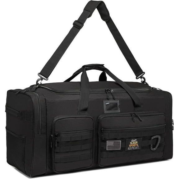 135L Large Military Tactical Duffle Bag, Travel Weekender Bag for Men Women, Sports Gym Bag with Insulated Pocket & Adjustable Strap, Black