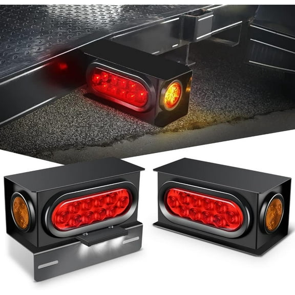 2PCS Steel Trailer Light Boxes Housing Kit w/ 6Inch Oval Red Tail Lights 2 Inch Round Amber Side Marker 3LED License Plate Lighting w/Grommet Plugs