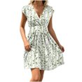 thumbnail image 2 of ClodeEU Women's Boho V Neck Floral Print Ruffle Sleeve Mini Dress,Cute Smocked Waist Short Dress Green,Womens Plus S, 2 of 6