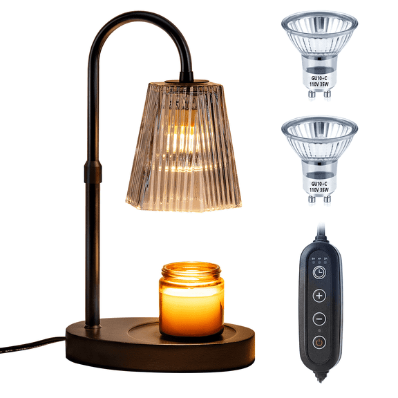Merryhome Candle Warmer Lamp with Timer,Dimmable & Adjustable Height Wax Melts Warmer,Top Down Melting for All Jar Candles,Valentines Day Gifts for Daughter/Mom/Women,Black (Includes 2 Halogen Bulbs)