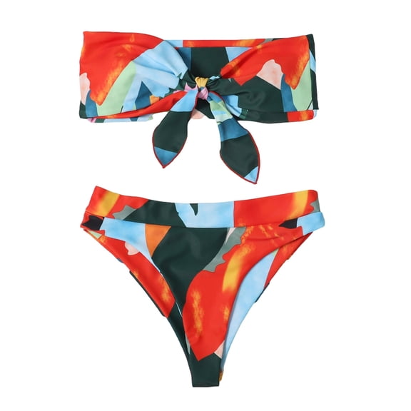 Odeerbi Two Piece Swimsuit for Women Fashion Print Erogenous Bikini Pad Swimwear Beachwear Set Bikinis Tops Orange