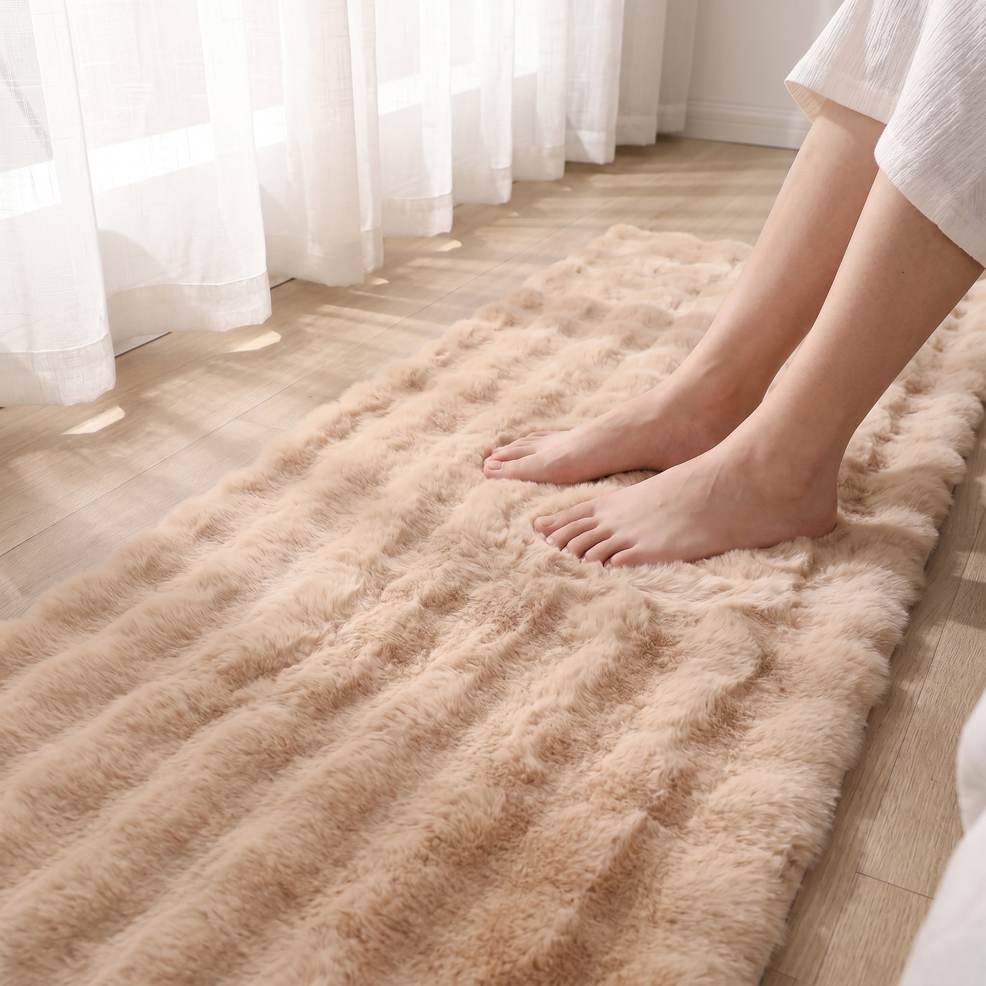 Unique Bargains Geometric Absorbent Shaggy Area Rug Non-Slip Plush Carpet 32" x 20" Khaki