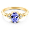 thumbnail image 2 of Gem Stone King 18K Yellow Gold Plated Silver Blue Tanzanite and White Topaz 3-Stone Rings for Women (1.24 Cttw, Gemstone December Birthstone, Oval 8X6MM, Available in Size 5, 6, 7, 8, 9), 2 of 4