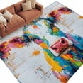 thumbnail image 2 of 8x10 Washable Area Rug, Country Oil Painting Non-Slip Extra Large Rectangle Rug for Living Room Bedroom, Retro Colorful Cow Wood Grain Indoor Floor Mat for Home Decor, 2 of 9