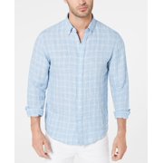 Mens Top Combo Small Linen Plaid Button Down S