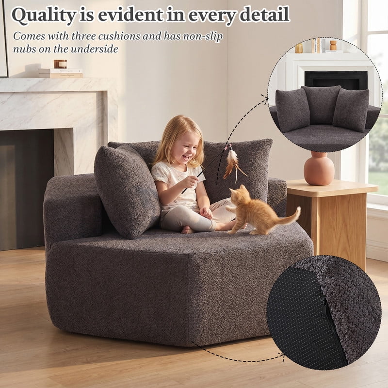 2PCS Hexagonal Double Chaise Lounge Accent Couch, Chenille-Upholstered Sectional Sofa, Compressed Boneless Oversized Loveseat