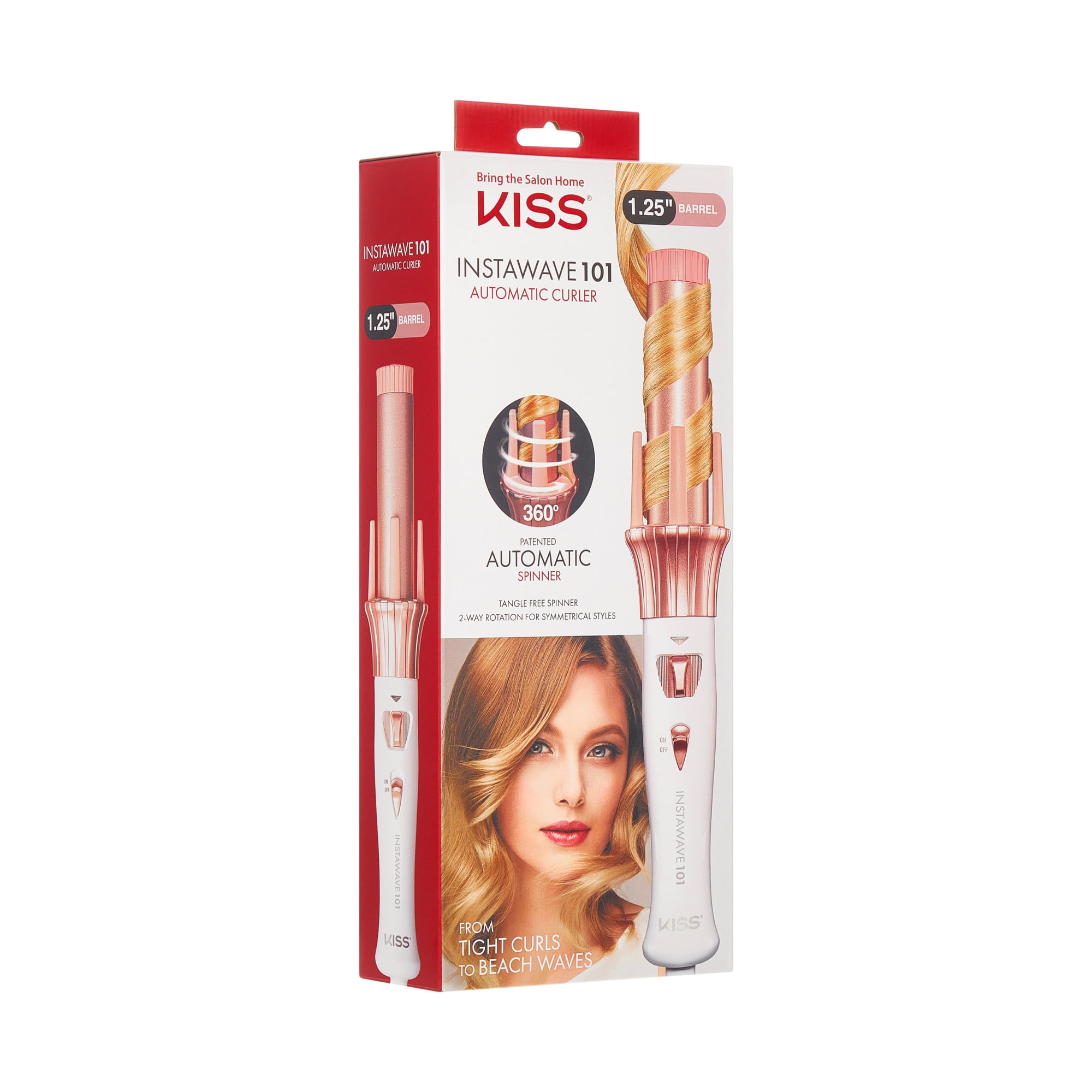 KISS Instawave 101 Automatic Rotating Curling Iron, 1.25” Pearl
