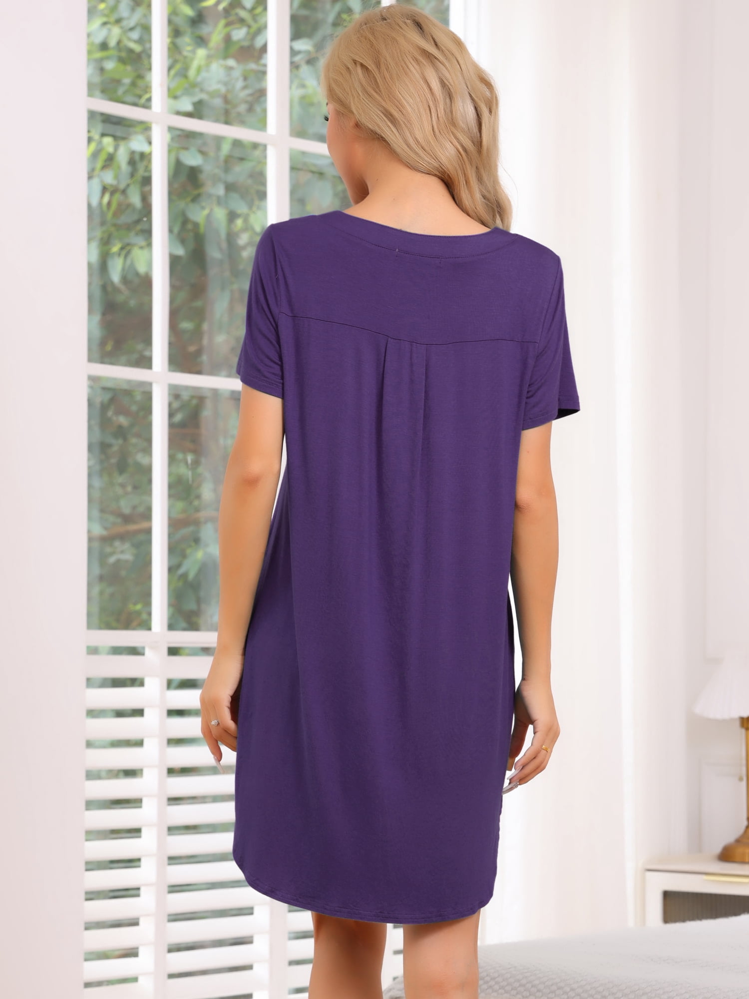 DARING DIVA Women's Short Sleeve Button Down Nightshirt S Purple