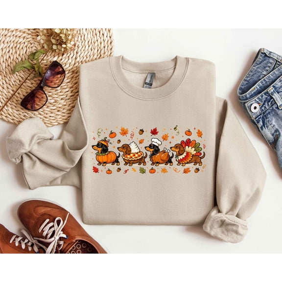 Yoofine Thanksgiving Dachshund Parade Crewneck Sweatshirt for Dog Lovers