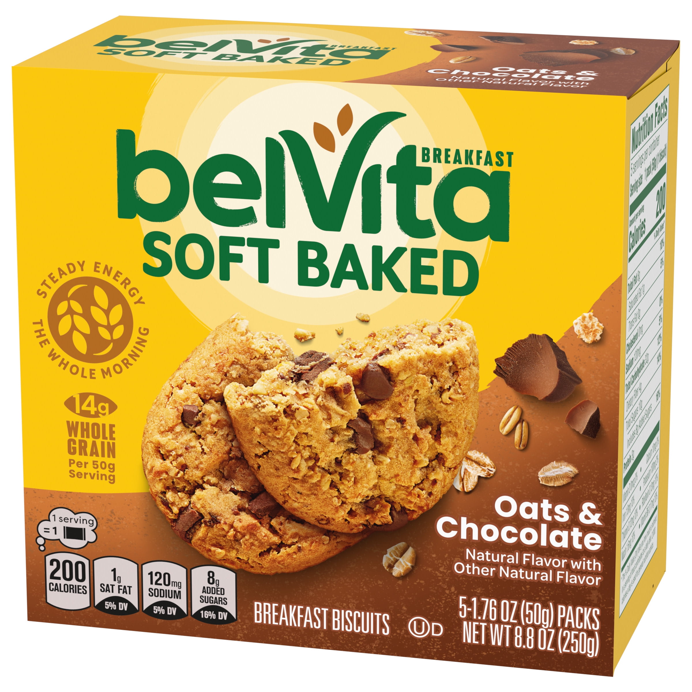 belVita Soft Baked Oats & Chocolate Breakfast Biscuits, 5 Packs (1 Biscuit  Per Pack), Snack Bars, Fruit Snacks & Pudding