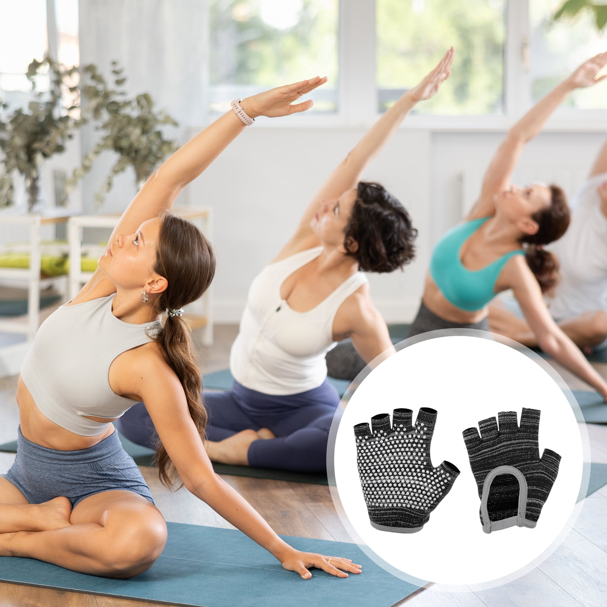 Unique Bargains Non-slip Fingerless Yoga Gloves One Size Black, Gray