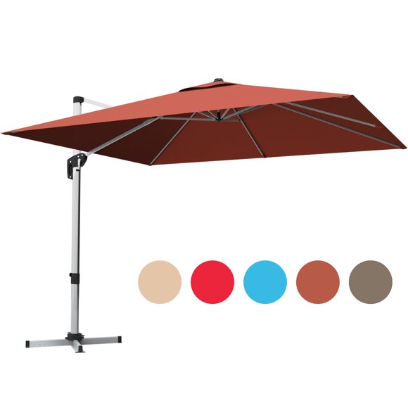 Gymax 10 Ft Square Offset Hanging Patio Umbrella 360 Degree Tilt Brick Red
