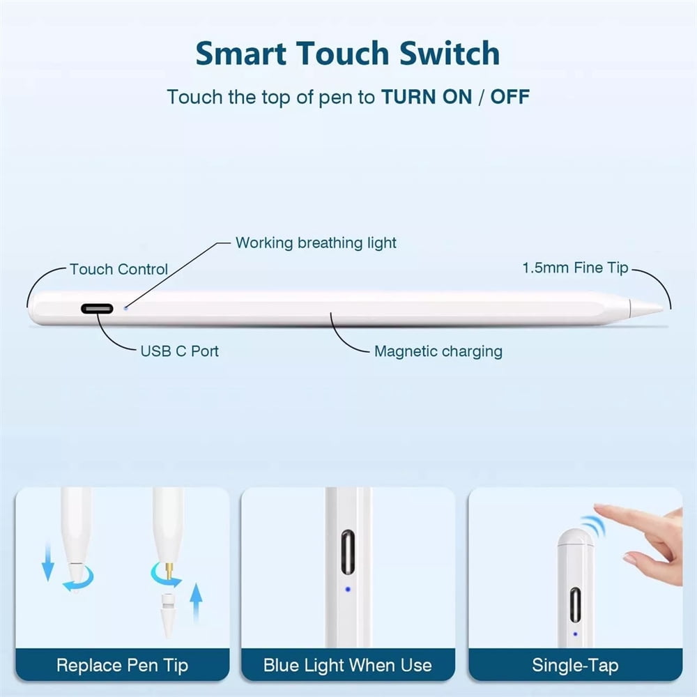 Stylus Pen for iPad,Fast Charge Active Pencil with Palm Rejection,Tilt Function,Compatible with 2018-2023 Apple iPad 10/9/8/7/6 Gen,iPad Pro 11/12.9 inch,iPad Mini 5/6,iPad Air(5/4/3)