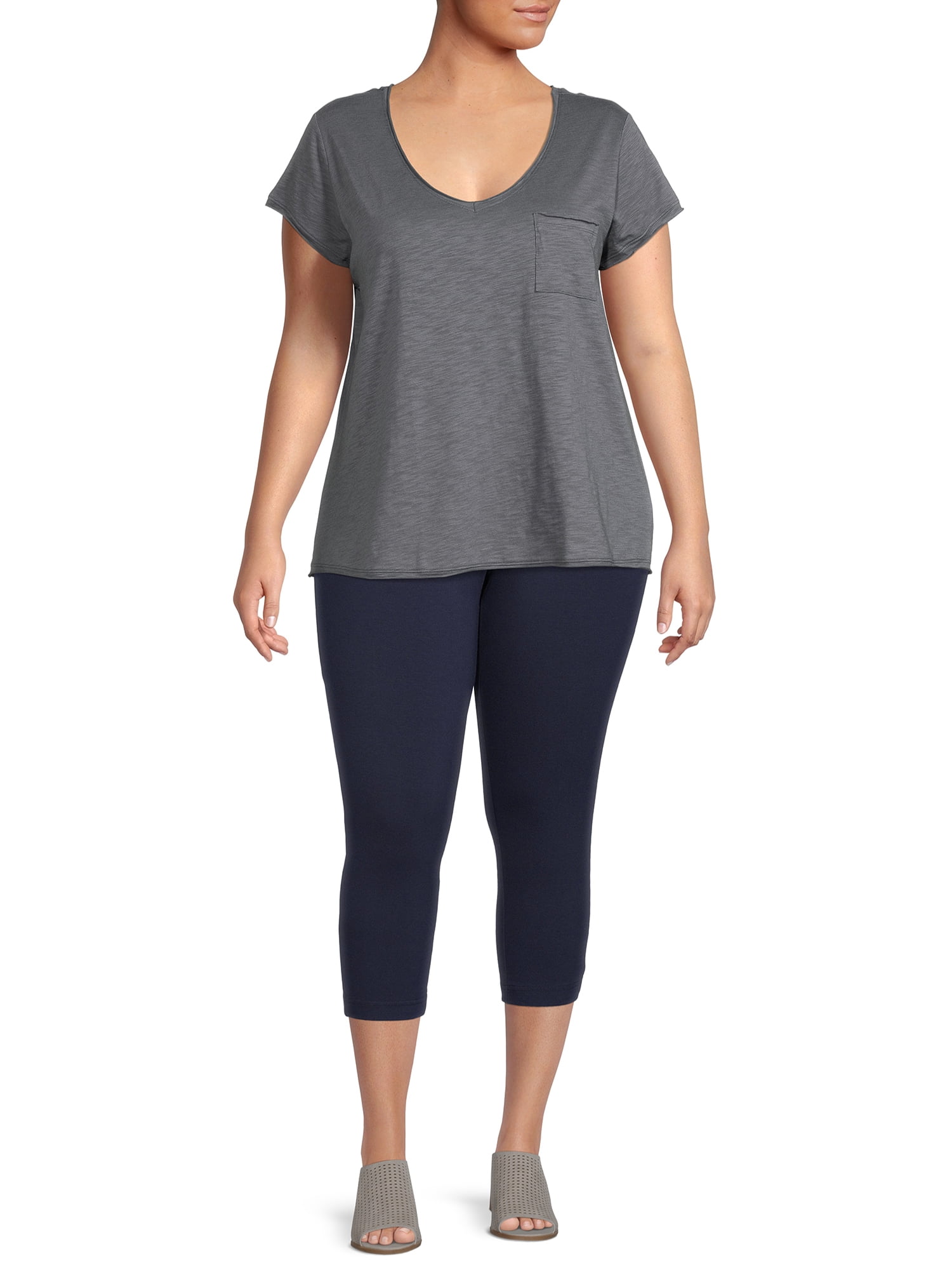 Terra & Sky Women's Plus Size Capri Leggings, 2-Pack