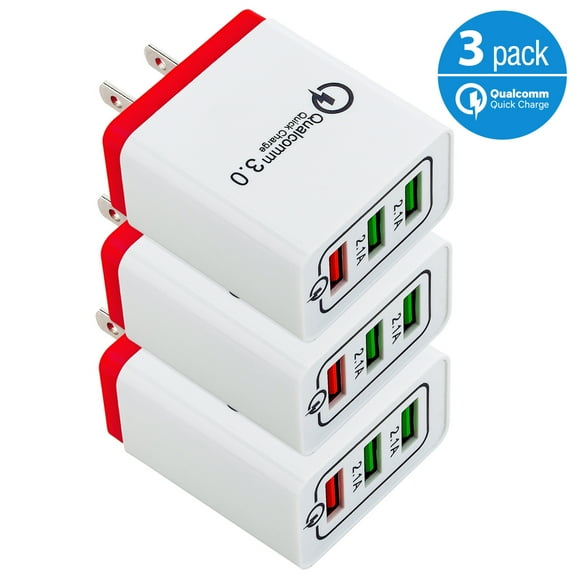 Quick Charge 3.0 USB Fast Wall Charger, 30W 3 Ports USB Travel Quick Charger Adapter QC 3.0 Fast Charging Block Plug Compatible for iPhone, Samsung S9/S9 /S8/S7/S6/Edge/Note LG HTC (3-Pack)