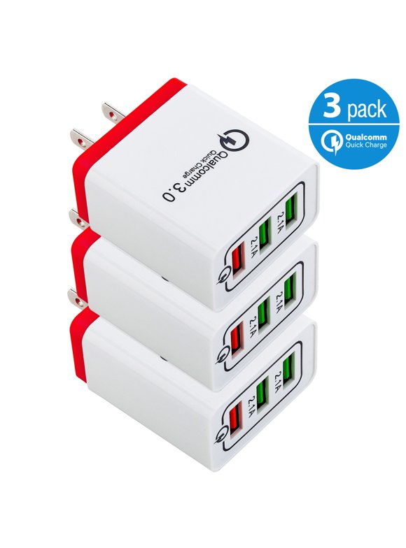 Quick Charge 3.0 USB Fast Wall Charger, 30W 3 Ports USB Travel Quick Charger Adapter QC 3.0 Fast Charging Block Plug Compatible for iPhone, Samsung S9/S9+/S8/S7/S6/Edge/Note LG HTC (3-Pack)