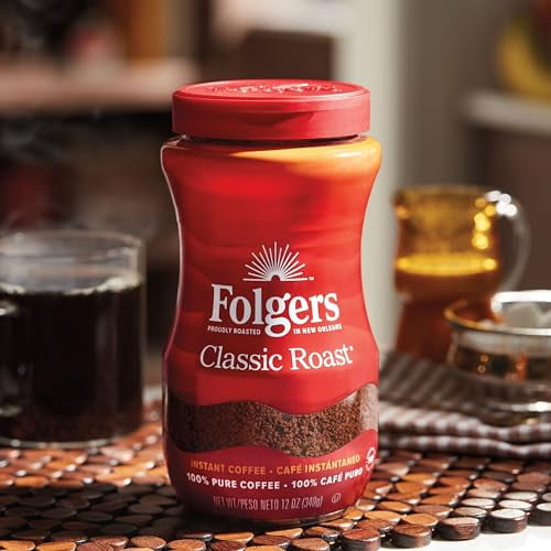 (6 pack) Folgers Classic Roast Instant Coffee, 12 oz Jar