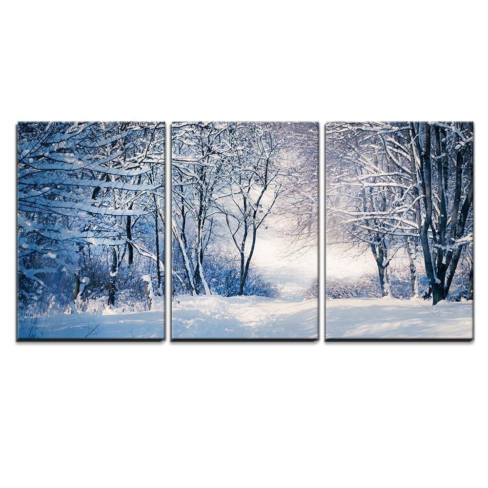 Wall26 3 Piece Canvas Wall Art Winter Landscape in Snow Forest. Alley in Snowy Forest Modern