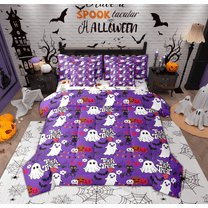 Feelyou Teen Trick or Treat Bedding Comforter Set 7pcs, Halloween Spider Web Queen Bedding Sets, Horror Ghost Pumpkin Reversible Queen Sheet Sets, Luxury Bedroom Decor