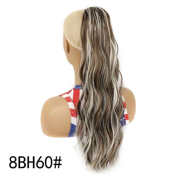Namzi Long Ponytail Extensions, 23.6 Inch Drawstring Clip in Curly Wavy Hairpieces Synthetic Ponytails Hair Piece Pony Tail Extension for Women,C