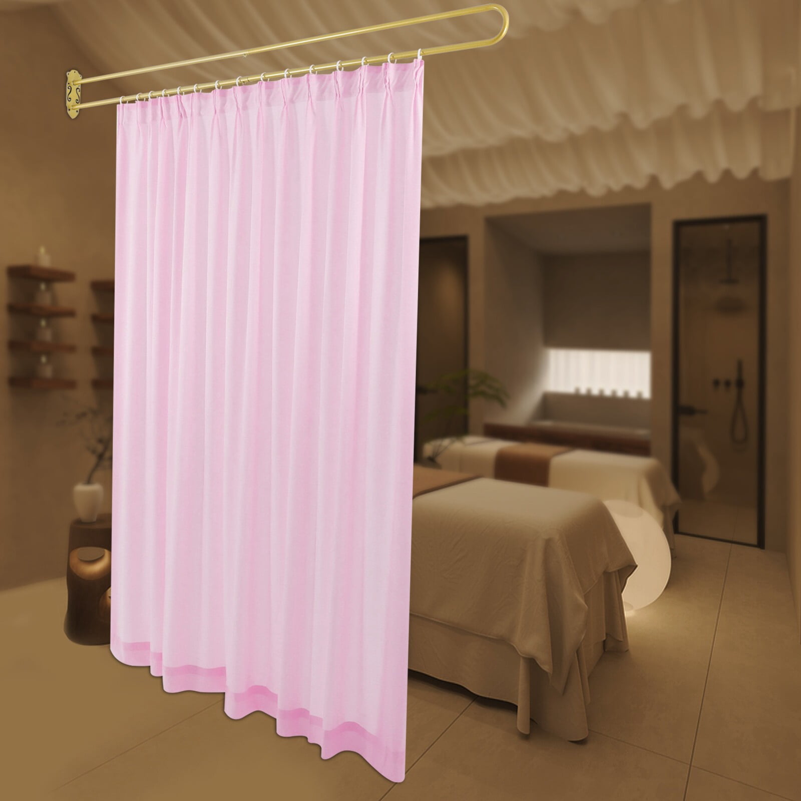 2M Privacy Partition Curtain Metal Support Wall Mounted U-Shape Room Divider for Offices, Conference Rooms, Beauty Salons