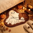 thumbnail image 4 of Halloween Cute Ghost Walking Dogs Shaped Doormat, Halloween Ghost Puppy Shaggy Bath Mat, Non Slip Fluffy Decorative Floor Rug, for Entryway, Bathroom, Fall Home Decor, 4 of 7
