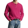 thumbnail image 3 of Men's Casual Knit Button Up Long Sleeve Henley Shirt, Top for Fall Winter, Layering Piece and Versatile Wardrobe Essential,Hot Pink,L, 3 of 9