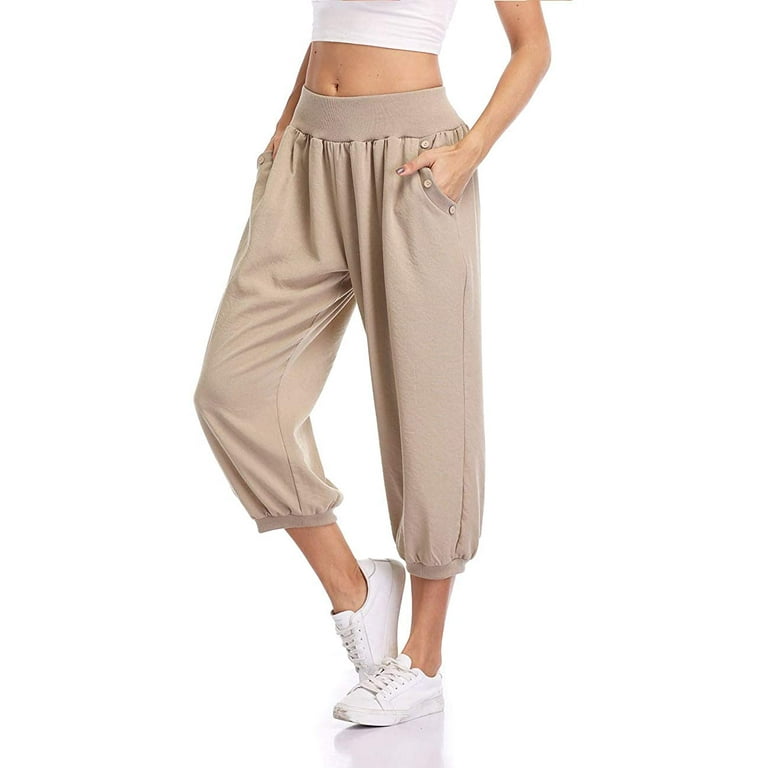 Herdenkings Op risico Halve cirkel MISS MOLY Women's Capri Pants Loose Fit Sweatpants Jogger Workout Yoga  Pants with Pockets Khaki 2XL - Walmart.com