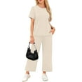 thumbnail image 6 of WULMLEO Womens 2 Piece Sets Spring Tops and Pants Crew Neck Cool Matching Outfits Travel Short Sleeve Summer Lounge Sets Beige L, 6 of 6