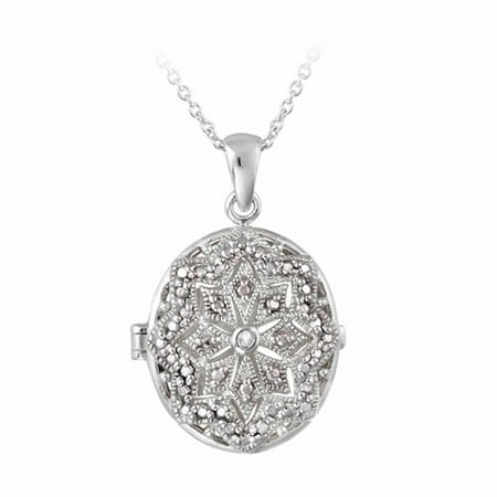 - Diamond Accent Silver-Tone Filigree Oval Locket Necklace